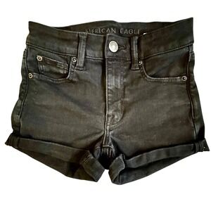 American Eagle Next Level Stretch Denim Shorts Black Rolled Cuff Women 00